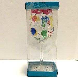 De-Lite Brand Hand Painted Wine Glass Goblet Happy Birthday Stemmed Wine Glass